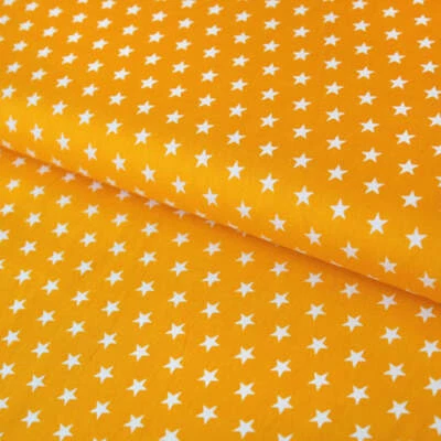 STOFFE KUDELLINO Baumwollstoff mit Sternen / Popeline " 1 cm weiße Sterne auf gelb"
