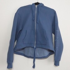 Pink Victoria secret hoodie jacket M BLUE FULL ZIP FAUX FUR LINED COMFY CASUAL
