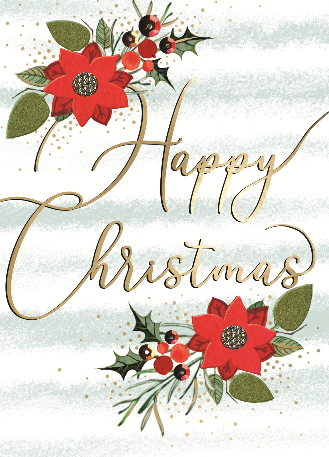 Hand-Finished Felt Poinsettia Embellished Christmas Greeting Card Xmas Cards