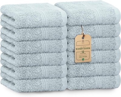 HomeBurg Luxe 12-Piece Washcloth Set - 100% Cotton, Soft & Absorbent 12 x 12 in