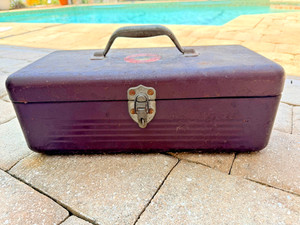 Vintage Simonsen Burgundy Metal Toolbox • 1950s Mid‑Century • Single Tray