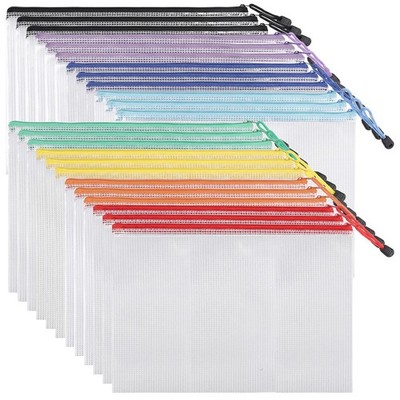 24pcs Mesh Zipper Pouch Bags, A4 Pencil Pouch for Organizing Storage, Waterpr...