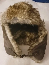 KB ECHOS BROWN FAUX  AVIATOR STYLE WARM HAT.  ADJUSTABLE. LIGHT WEIGHT POLYESTER
