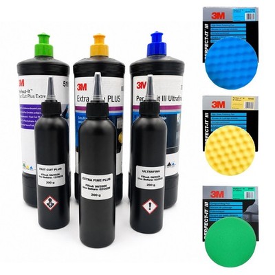 Polierset 3M 80349 + 3M 50383 + 3M 51815 (3x 200g) + 3x 3M Polierschwämme 150 mm