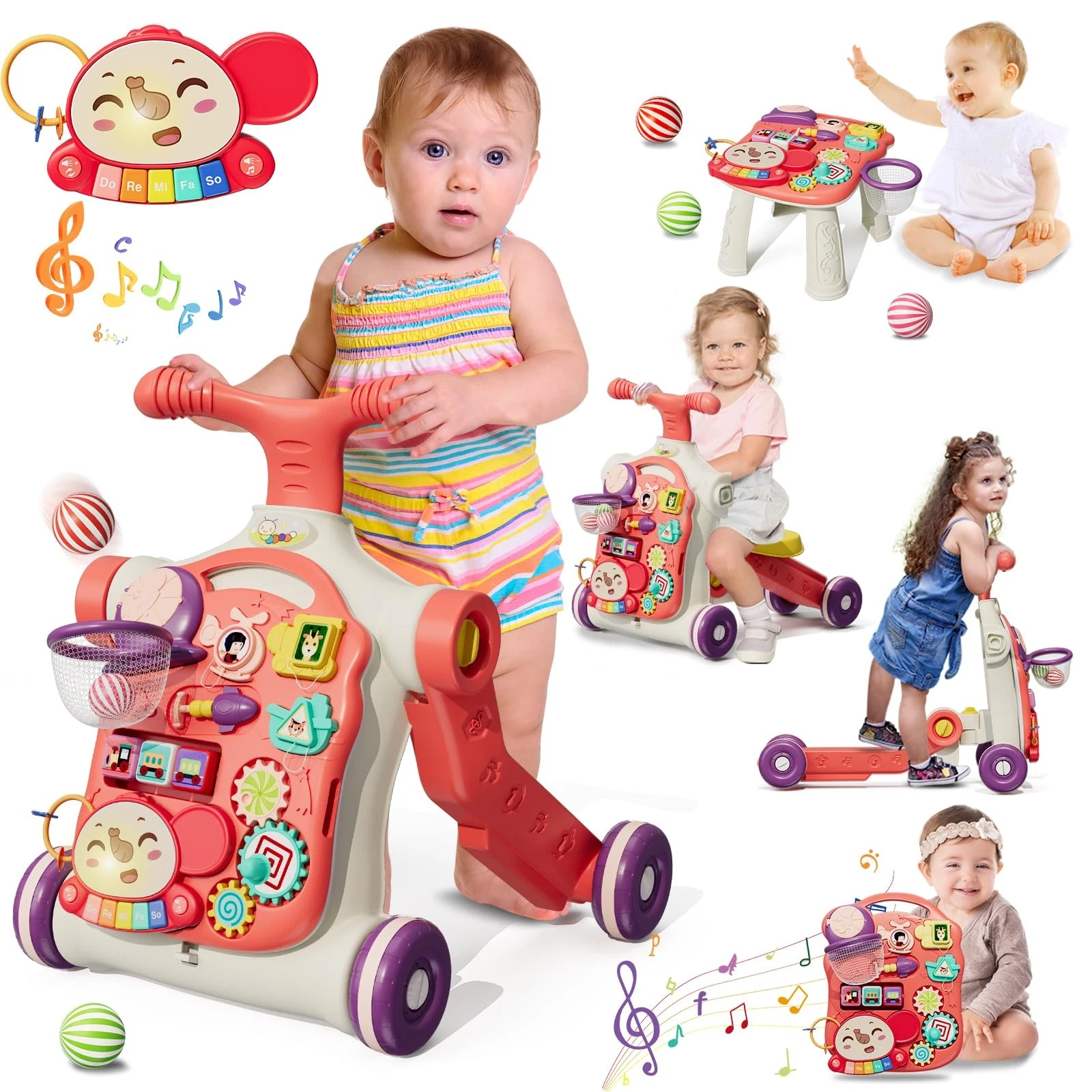 Baby Walker for Girls 5 in 1, Activity Center Learning to Walk, Sit to