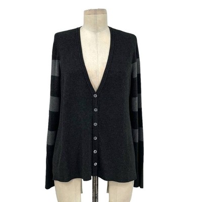 Eileen Fisher Striped Sleeve Button Down V-Neck Cardigan Sweater Size Medium