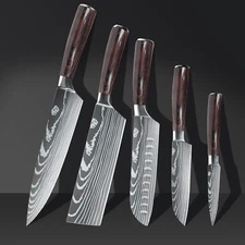 6 Pcs Japanese Kitchen Knife Set Damascus Steel Professional Chef Knife Cleaver
