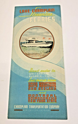 Vintage Brochure Lake Champlain Streamline Ferries Map Vermont Ad Brochure