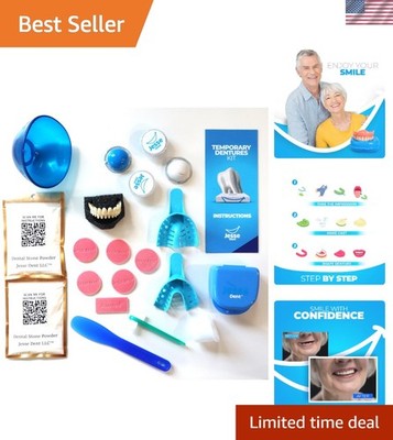 Personalized Upper and Lower Dentures - Home Solution Kit with 12 Durable Pieces