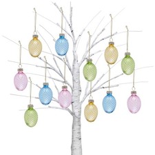 16Pcs Textured Glass Easter Egg Ornaments, 1.57" Translucent Clear Spiral Swirl