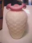 Vintage 8" Fenton Pink Rosalene Basketweave Vase  ~ Ltd Ed Numbered # 598/2500
