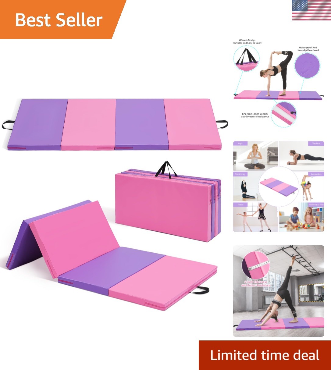 High-Density Foam Exercise Mat 6'x3'/4'x8'' - Non-Slip for All Activities