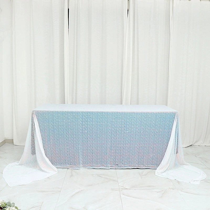 90x156" Iridescent Blue SEQUIN RECTANGLE TABLECLOTH Wedding Party Catering - Image 2 of 4