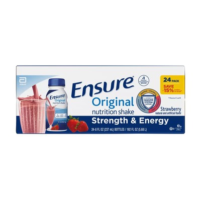Ensure Original Nutrition Strawberry Shake 8 fl. oz. 24 pk. 9g Protn. NO SHIP CA