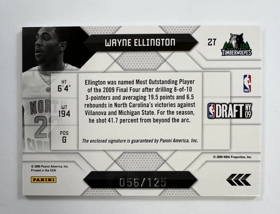 2009 Panini Prestige #27 Wayne Ellington Auto Relic 56/125  AR137 - Image 2 of 2
