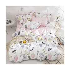 BuLuTu Floral Love Print Girls Duvet Cover Twin White/Pink Cotton Premium Blo...