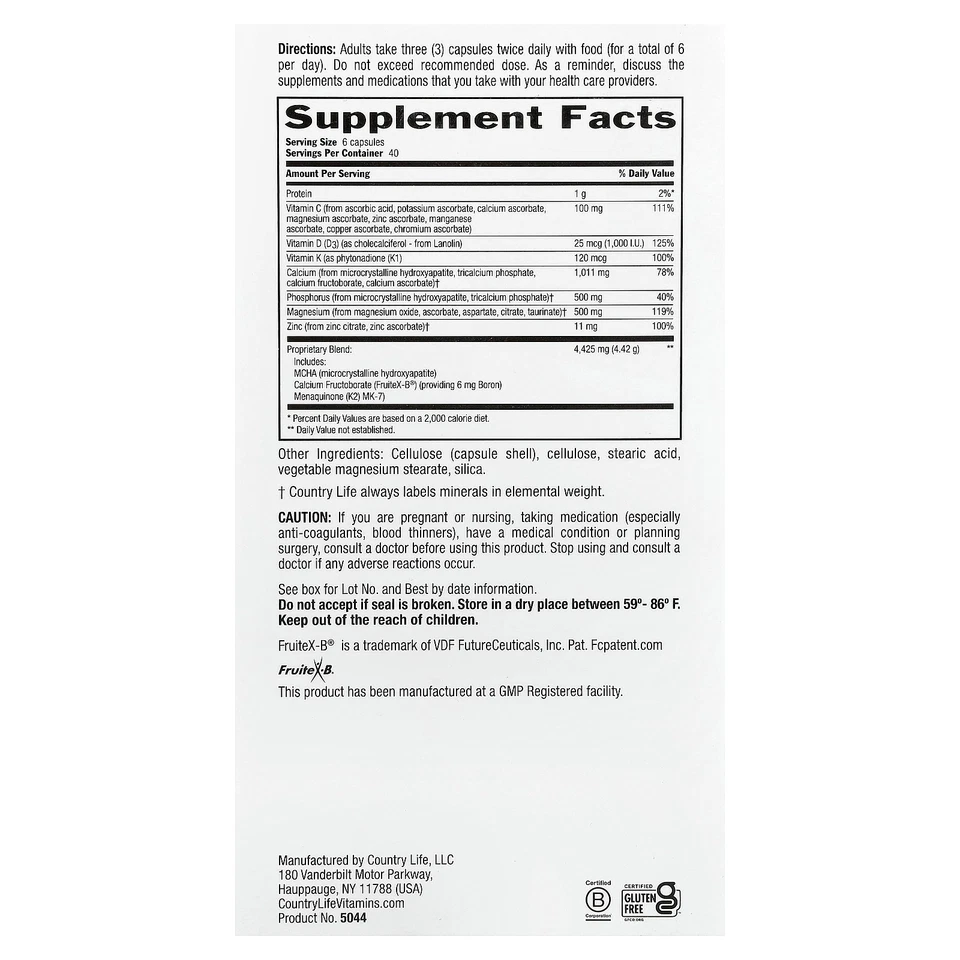 Country Life Bone Solid 240 Cápsulas Sem Glúten, Qualidade GMP Garantida, - Imagem 2 de 3