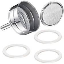 Moka Pot Replacement Funnel Kit - 3 Gasket Seals, Stainless Steel Funnel & Filte