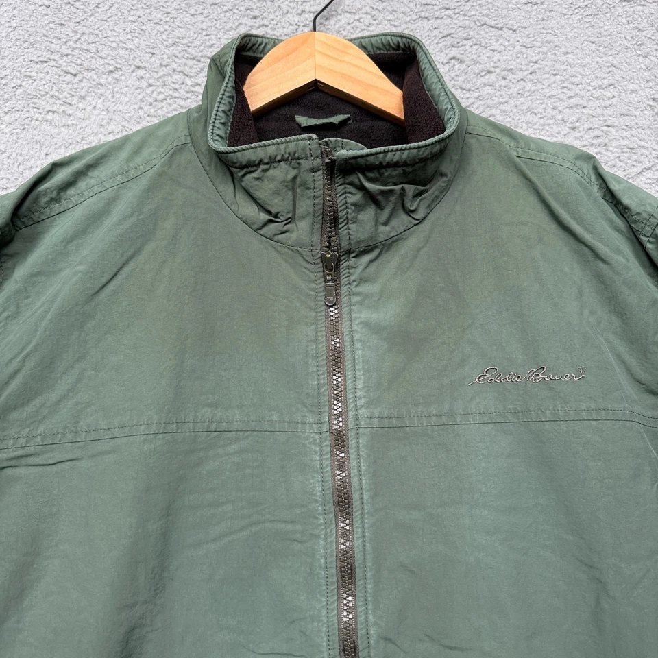 Eddie Bauer Jacket Mens XLT Green Fleece Lined Full Zip Pockets Outdoors - Image 3 of 4