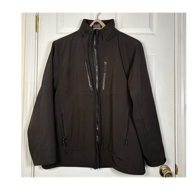 CB Men's Black Softshell Jacket Stand-Up Collar Zipper Mid-Length Casual L