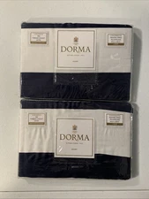 New Lot Of 2 DORMA Navy Blue + White Piped Edge Pillowcases 65cm x 65cm Square