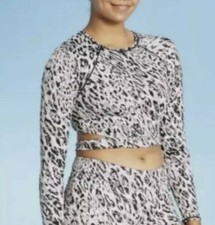 All In Motion Long Sleeve Crew neck Cropped Rash Guard Top Small Animal Print.