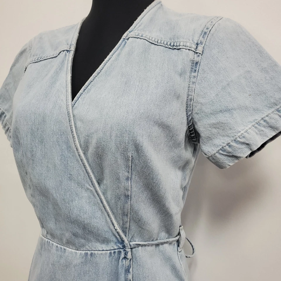 Zara Womens Short Sleeve Denim Wrap Maxi Dress Size L Blue Country Coachella - Image 2 of 4