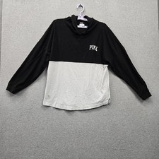 PINK Victoria's Secret Women Hoodie M Black Colorblock Logo Metallic Pullover