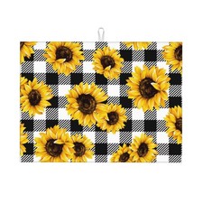 Sunflower Checkered Dish Drying Mat for Kitchen Counter 18 x 24 inch Sunflowe...