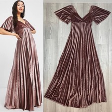 ASOS Design Twist Back Empire Waist Velvet Pleated Maxi Dress US Size 6