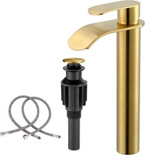 Vessel Sink Faucet Gold Bathroom Single Handle Tall Bathroom Faucet Waterfall