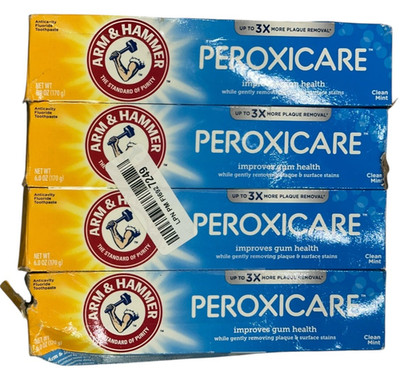 4-Pack Arm & Hammer Peroxicare Toothpaste, Clean Mint 6.0oz, Exp 5/28