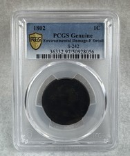 Gros centime buste drapé 1802 S-242 PCGS F détails rare à trouver !