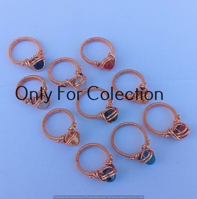 Rose Quartz & Mix Gemstone Ring Lot Copper Wire Wrapped Unique Jewelry