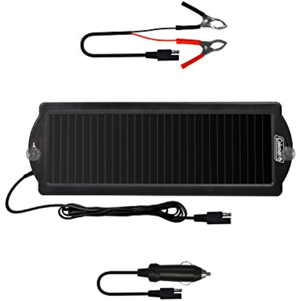 Cargador de mantenimiento de batería Coleman de 2 vatios con panel solar de 12 voltios con abrazaderas y enchufe de CC Foto 2 de 4