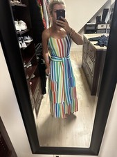 Alice + Olivia Maxi Dress Size 4 Janan Tiered Rainbow Stripe With Belt Strappy