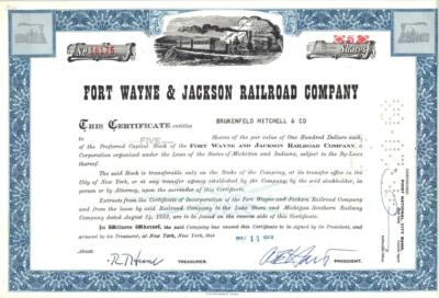 1968 Fort Wayne & Jackson Railroad - Preferred Capital Stock Certificate
