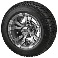 (4) Golf Cart 205/50-10 Low Profile Tires on 10x7 Gunmetal Gray Vampire Wheels