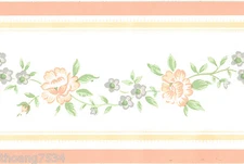 Peach Blue Tea Rose Flower Floral Vine Leaf Cream Country Mini Wall paper Border