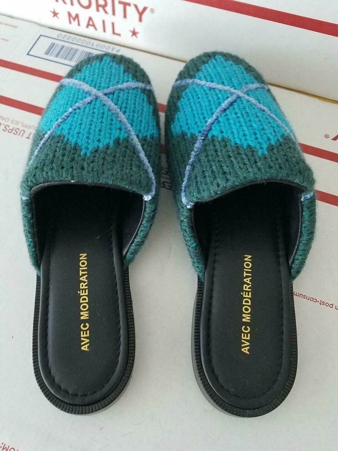 Avec Moderation Outdoor Flat Mules Green Wool Leather 9 39 Italy $370