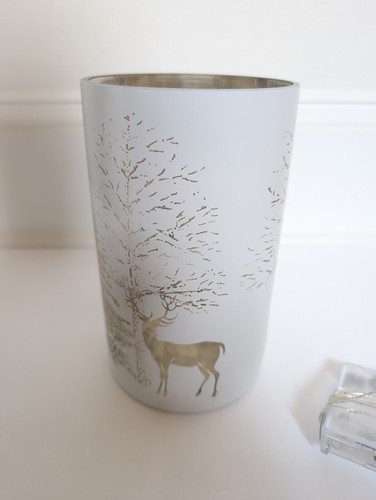 Home Reflections 8" beleuchtetes Glas Hurrikan Winter Wald Hirsch QVC - Bild 3 von 7