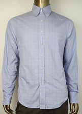 Prada Men's Blue Cotton Plaid Button Up Dress Shirt with Yellow Stripes UCN147