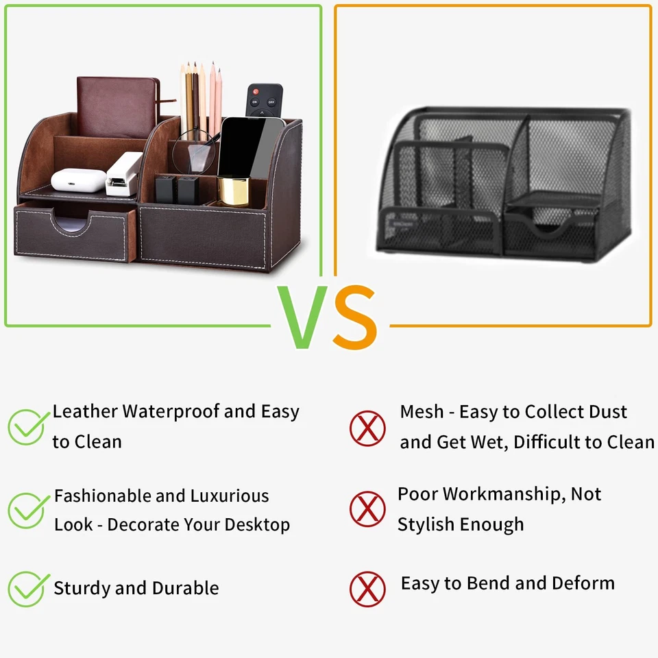 Büro Schreibtisch Organizer Ordnungssystem Tisch Organizer PU Leder Stiftehal... - Bild 4 von 4