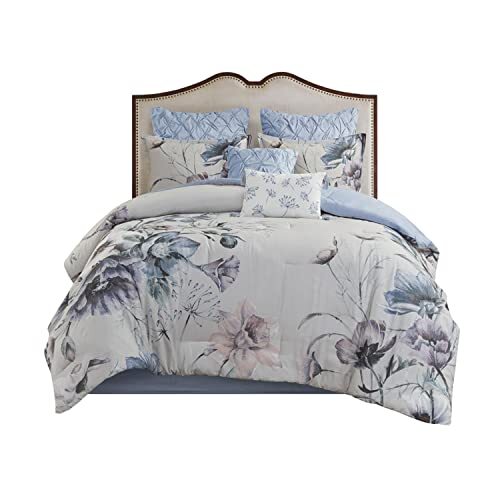 Cassandra Cotton Blend Comforter Set - Feminine Design Queen Cassandra Blue