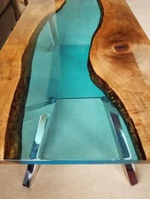 Blue Epoxy Resin Rectanglar Table Top Made To Order Custom Handmade Furniture