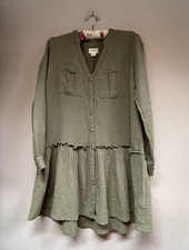 Anthropologie Maeve Katie Textured Utility Tunic Dress Size 4 Moss Green Pockets