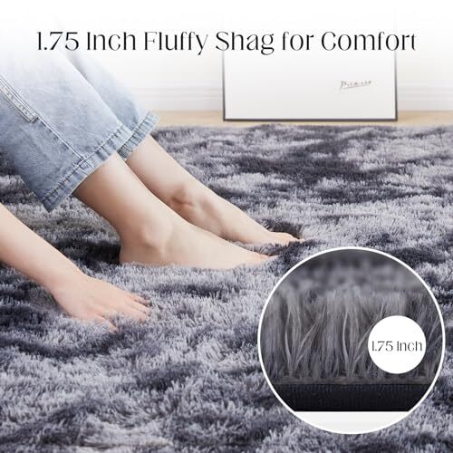 Fluffy Shag Area Rug, 4x6 Tie-Dyed Dark Grey Rugs 4x6 Feet Tie-dyed ...