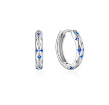 Women Girl 925 Silver Plated Blue CZ Star Round Hoop Huggie Earrings 14mm I102