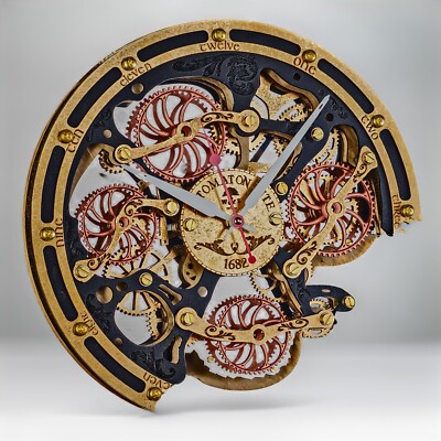 Automaton Bite Moving Gears Wall Clock 1682 Black Gold Steampunk Loft Wall Art