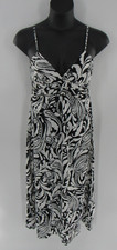 Women Black & White Floral Spaghetti Strap Adjustable Long Maxi Dress Sz Small
